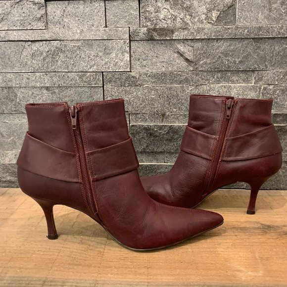 Ladies Merlot Leather Ankle Boots - Picture 2 of 6